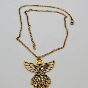 Golden Stainless Steel Angel Pendant Cable Chain Necklace, Angel Necklace